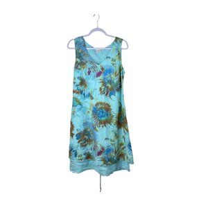 Click by Color Me Cotton Watercolor Linen Dress Lace Up Back M